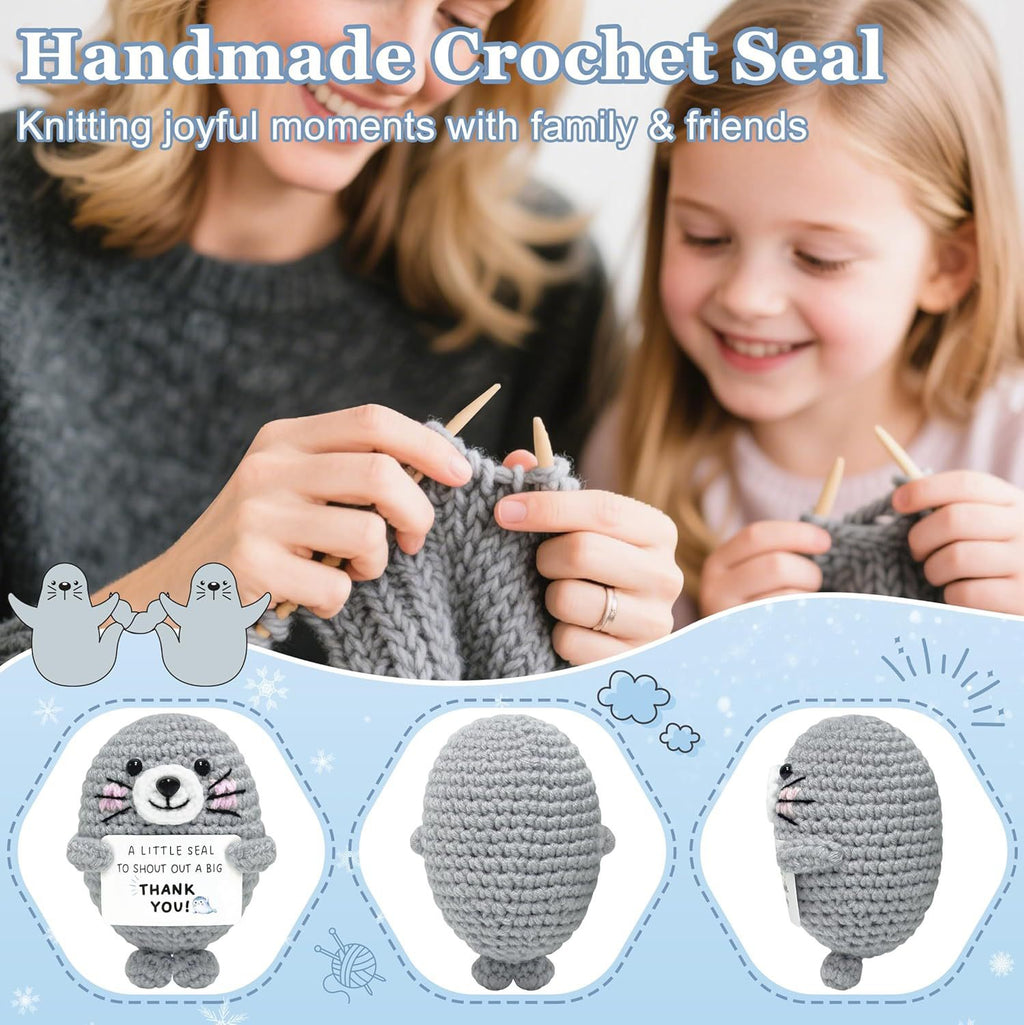 Handmade Crocheted Thank You Mini Gray Seal Positive Energy Doll Creative Sweet Gratitude Gift Ornament Animal Toy
