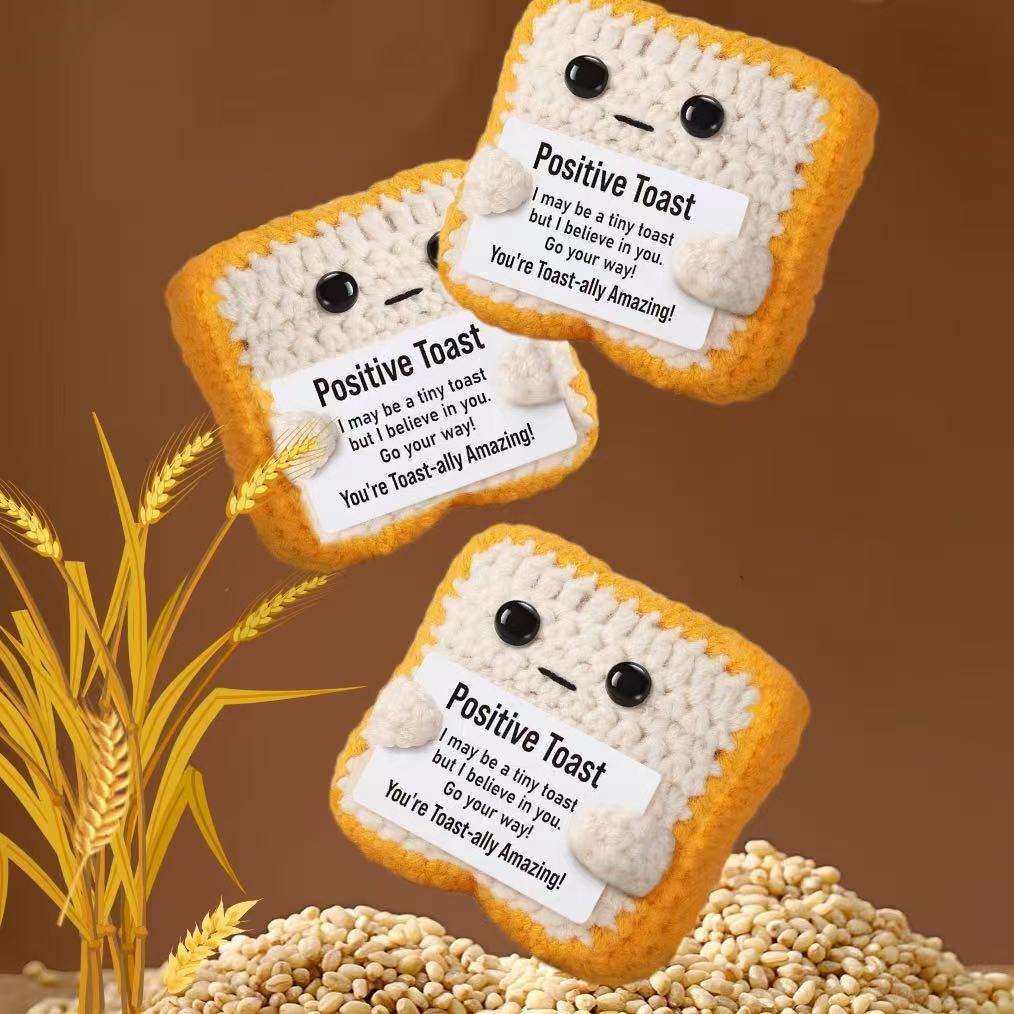 Handmade Crochet PositiveButter Toast Bread Doll Ornaments Encouragement Gift